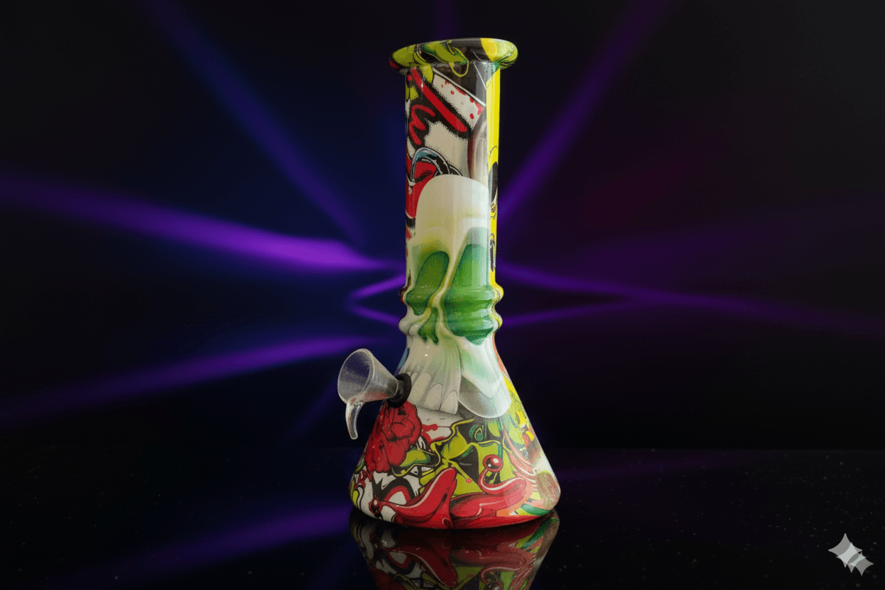 Bong de Vidro Estampado Street Art Caveiras e Cores Vibrantes