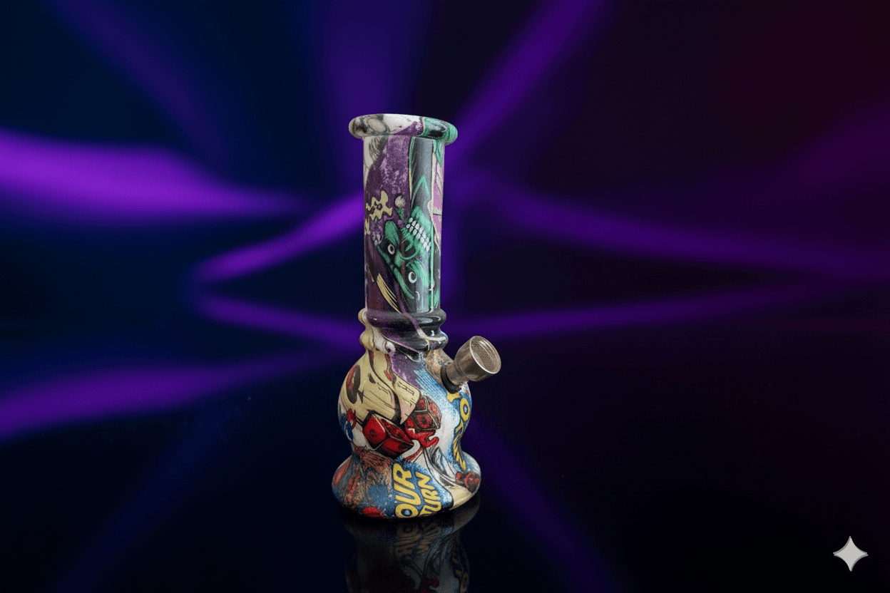 Bong De Vidro Estampa Cartoon Com Bowl Metal