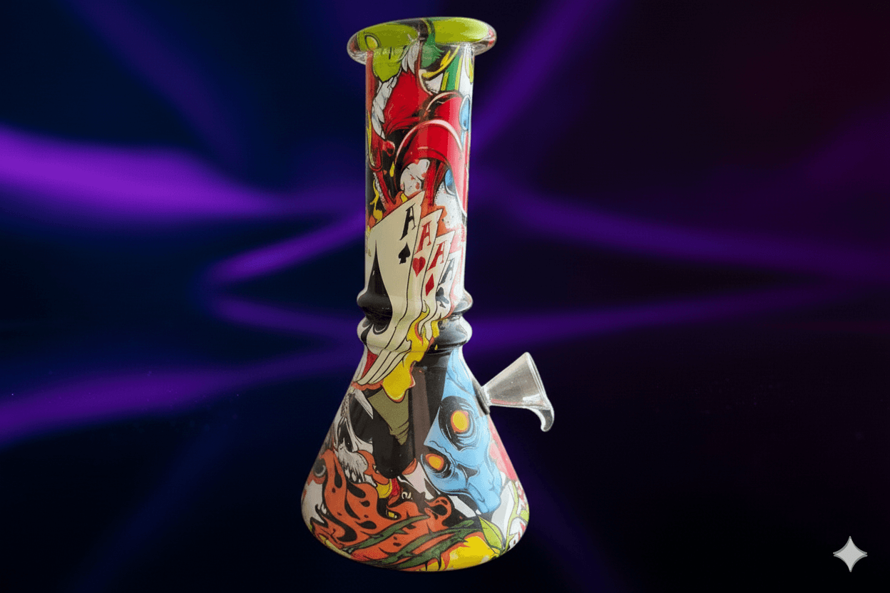 Bong de Vidro Estampado - Grafite Caveira e Cartas - Resistente