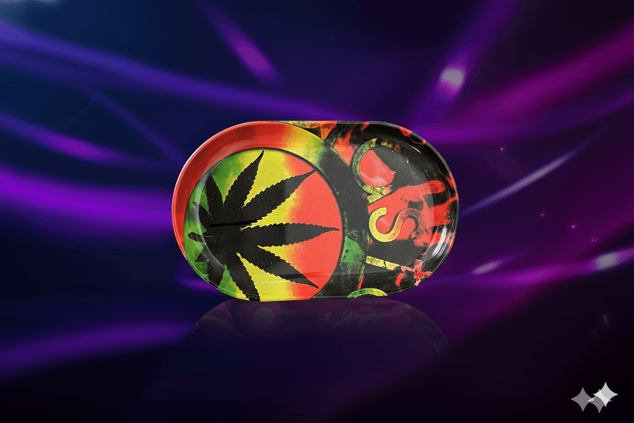 Bandeja De Metal Estampa Rasta Folha De Cannabis