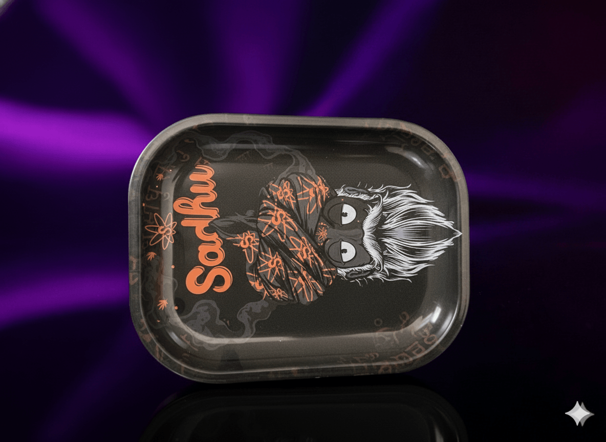 Bandeja de Metal Sadhu Pequena  - Arte Preta e Laranja