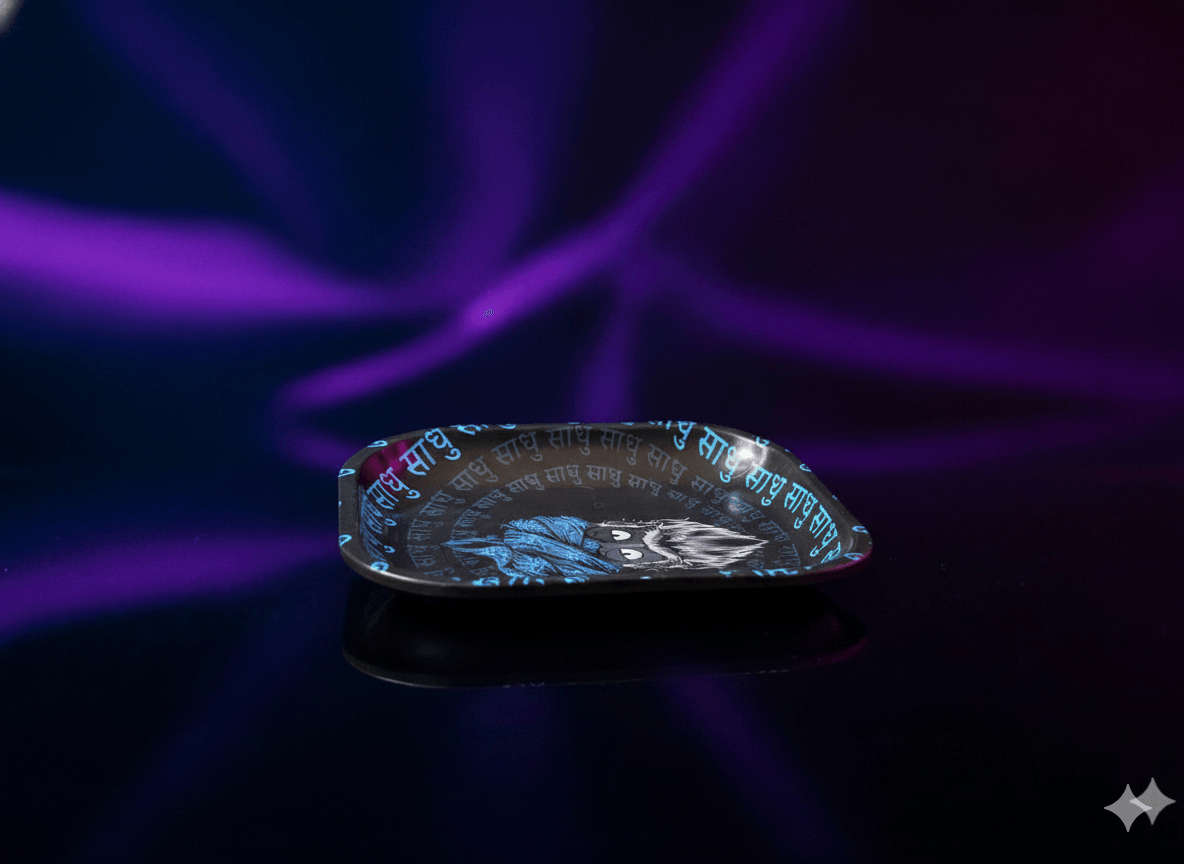 Bandeja de Metal Sadhu Pequena - Arte Preta e Azul - Imagem 2