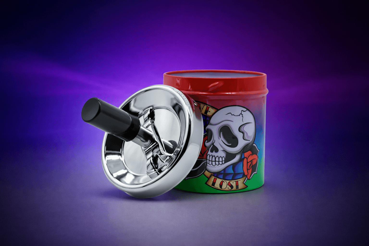 Cinzeiro Giratório "Push Down" em Alumínio - Estampa Skull Old School (9cm) - Imagem 2