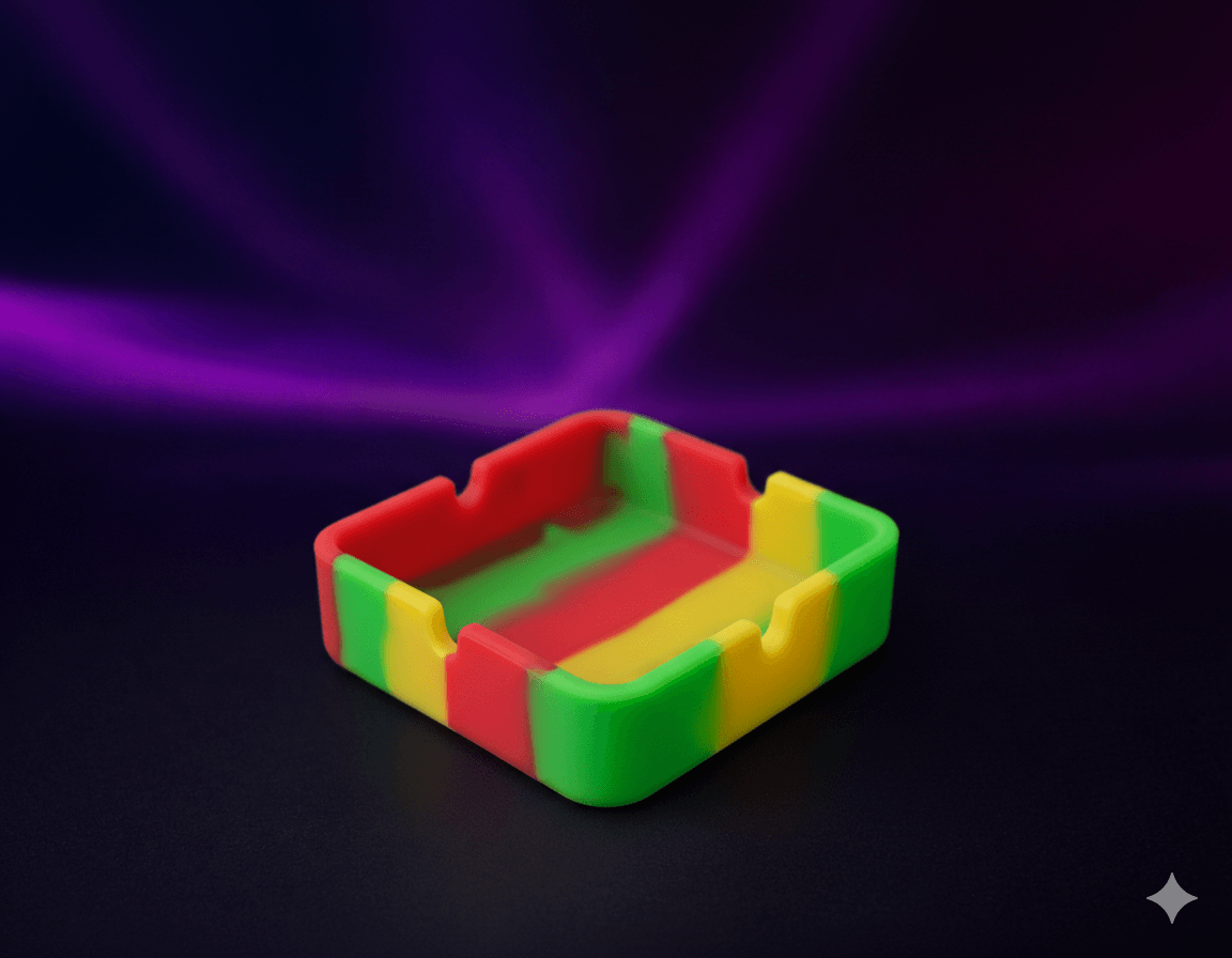 Cinzeiro Quadrado de Silicone 3.2" (8cm) - Tricolor (Verde, Amarelo e Vermelho)