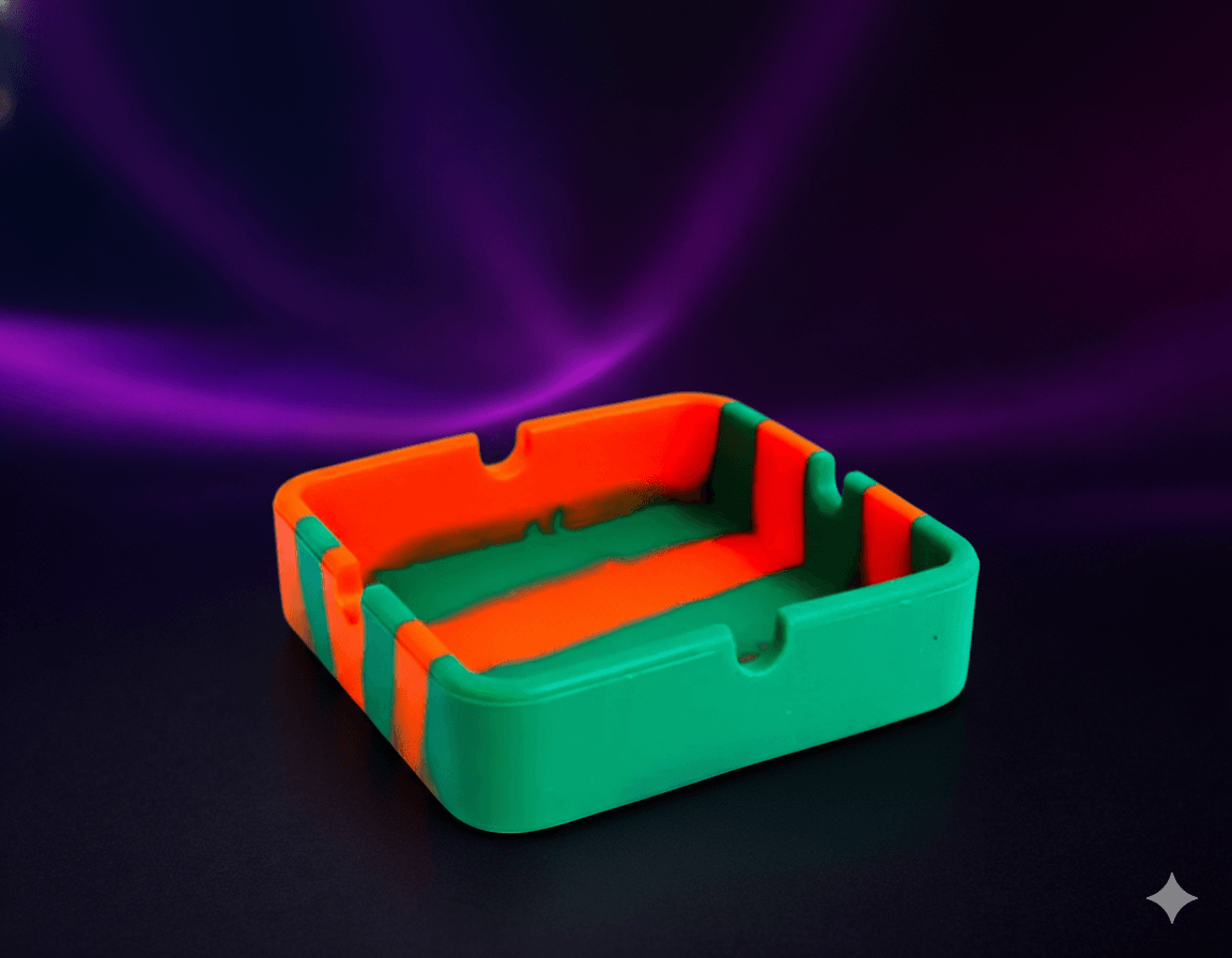 Cinzeiro Quadrado de Silicone 3.2" (8cm) - Bicolor (Laranja e Verde)